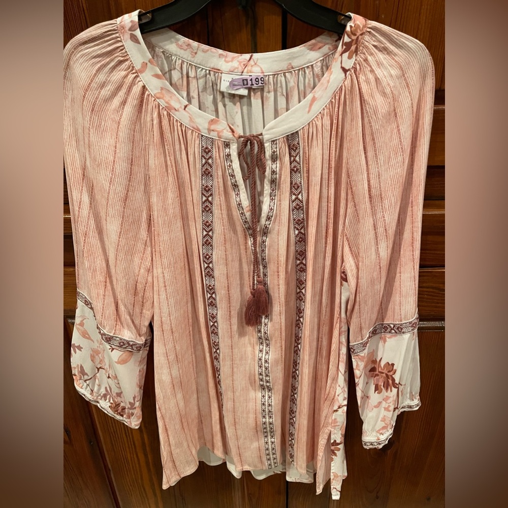 New Directions mixed media Boho flowy blouse. Sz XL